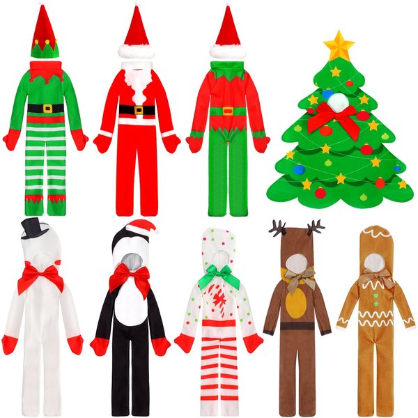 Suhine 9 Pcs Christmas Elf Doll Clothes Bulk Felt Elf Clothes Christmas Elf Accessories Set Elk Christmas Tree Snowman Snowflake Elf Clothing for Xmas Elf Doll Decor(9 Pcs,Stylish)