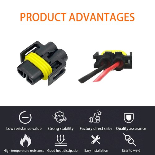 2PCS H11 H8 881 880 Female Adapter Wiring Harness Socket Connector, Automotive Replacement Accessories Universal for Headlights or Fog Lights