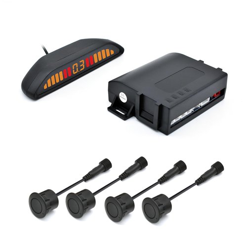 Promata PSW-81 12V 24V Reverse Backup Radar System,Wireless Parking Kit with 4 58Hkz Sensors for Car Truck Trailer,Upside Down Display with Adjustable Alarm Volume