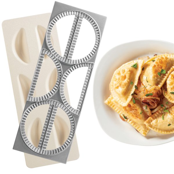 CucinaPro Pierogi Maker w Tray and Press - Makes 6 Pierogis, Dumplings, Potstickers or Pastry at Once - Stainless Steel, Durable Construction, Portable Set and Easy to Use - Cooking Tool Must Have