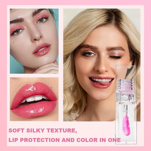 TIRDET 2PCS Magic Color Changing Lip Oil, Big Brush Color Changing Lip Oil, Lip Oil Color Changing, Warm Change Hydrating Color Changing Lip Gloss, Lip Changing Oil Long Lasting Shimmery Fresh Texture