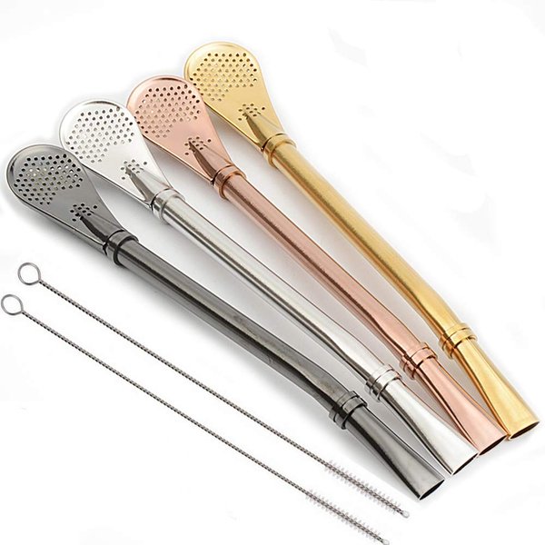 Hihelp 4 PCS Stainless Steel Straws Yerba Mate Bombilla Drinking Straws Free Cleaning Brush Include, Colorful, 6 Piece Set