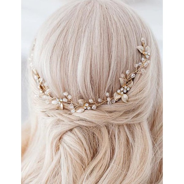 YERTTER Wedding Bridal Gold Leaf Headband With Comb Hair Band Crystal Rhinestone Headband Wedding Head Pieces for Bride Bridesmaid Flower Girl Wedding Prom Birthday Party