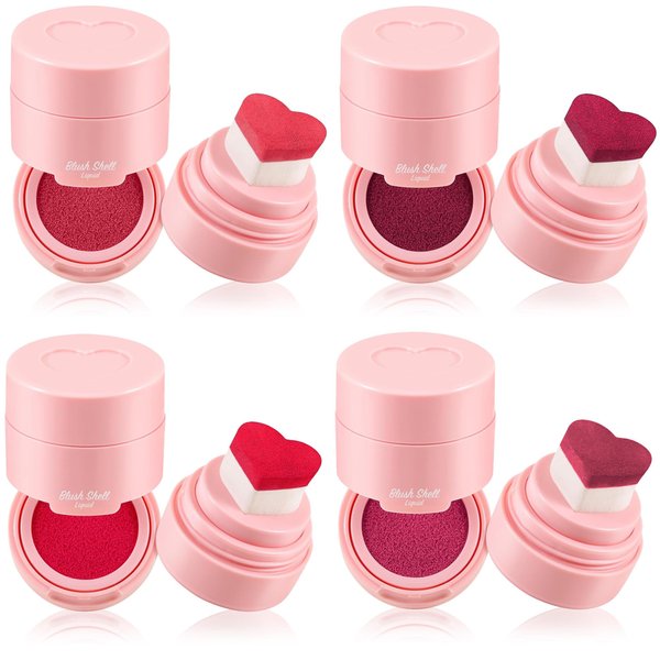 Glam Lux Beauty Bundle Blush Shell Liquid Blush Set of 4 Heart Shaped Cushion Applicator Long Lasting Blendable Buildable Blush