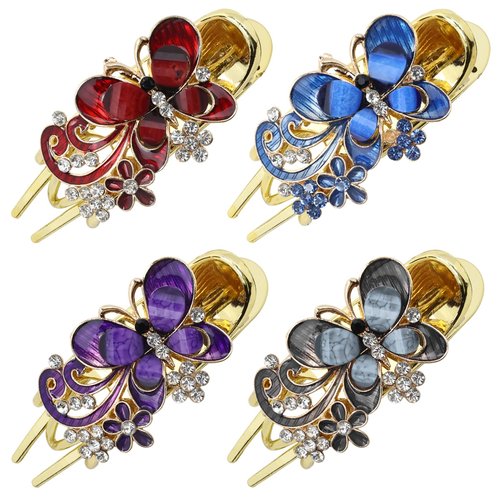 Lawie 4 Pack Colorful Butterfly Hair Clips Sparkly Rhinestone Decorative Duckbill Hair Claw Clips Glitter Bling Hair Barrette Hair Pins Bun Twist Hair Grip Holder Hair Accessories for Women Girls