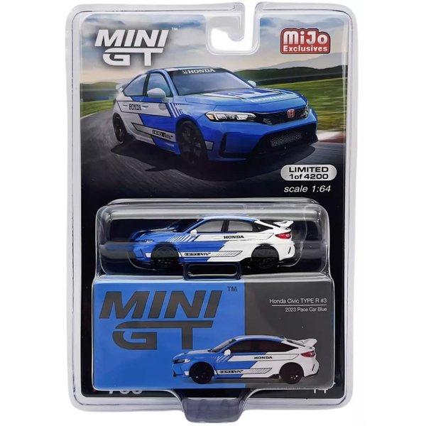 True Scale Miniatures Model Car Compatible with Honda Civic Type R #3 2023 Pace Car Blue 1/64 Diecast Model Car Mini GT MGT00753