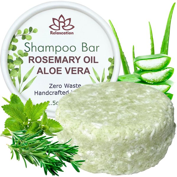 Organic Rosemary Oil and Aloe Vera Solid Shampoo Bar for Hair Growth, Refreshers, and Hydrates | Herbal Shampoo with ROSEMARY, PEPPERMINT, ALOE VERA, CASTOR OIL, ARGAN OIL AND BETAINE | Made in USA