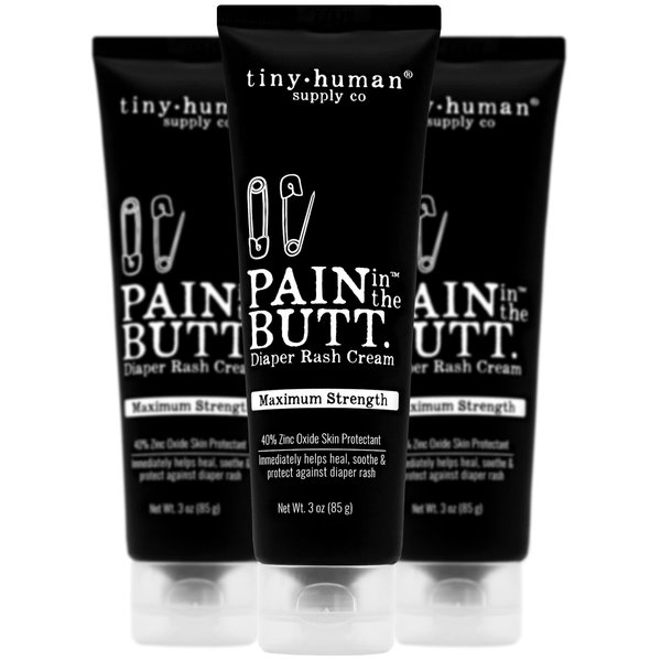 Pain in The Butt MAX Diaper Rash Cream, 3oz, 40% Zinc Oxide, 3-Pack, Natural Ingredients, Petrolatum Free, Soothing, Rapid Relief and Protection for Baby