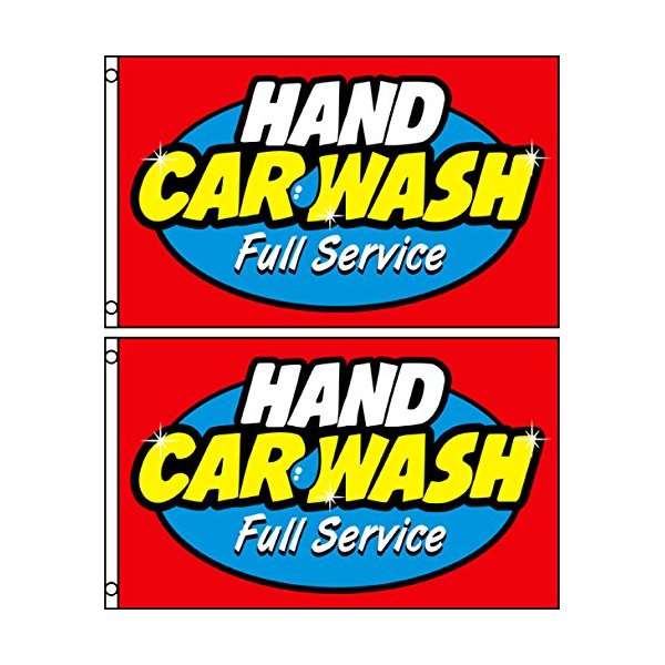 Hand Car Wash Full Service Two (2) 3'X5' Flags Banner Signs
