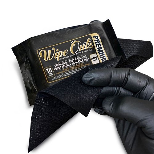 Wipe Outz Black Tattoo Towels - Premium DRY Tattoo Wipes for During Tattooing, Pmu Aftercare, Tattoo Aftercare - Soft & Durable Tattoo Ink Wipes (6.25”x8”) (Black 600-Count) (60 Pack)