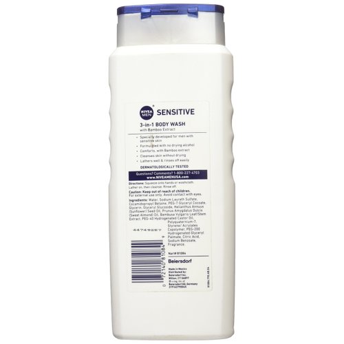 Nivea for Men Body Wash, Sensitive, 16.9 Fl Oz