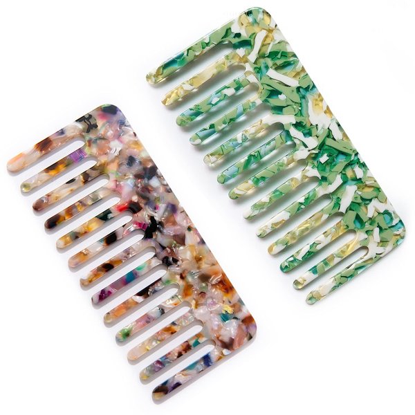 2 Pack Cellulose Detangling Comb - Wide Tooth for Curly, Straight, or Wet Hair - Unisex, Comfortable No Pulling Design