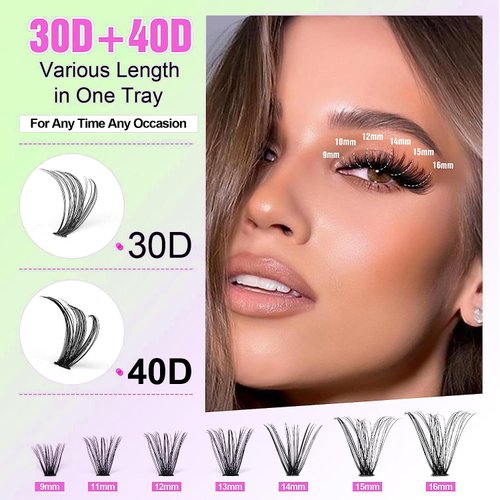 Msvdur Lash Extension Kit DIY 280pcs Lash Clusters Eyelash Extension Kit, 9-16mm Mix 30D 40D Curl Individual Lashes Kit with Lash Bond and Seal Lash Tweezers for Self Use(30D&40D-9-16MIX KIT)