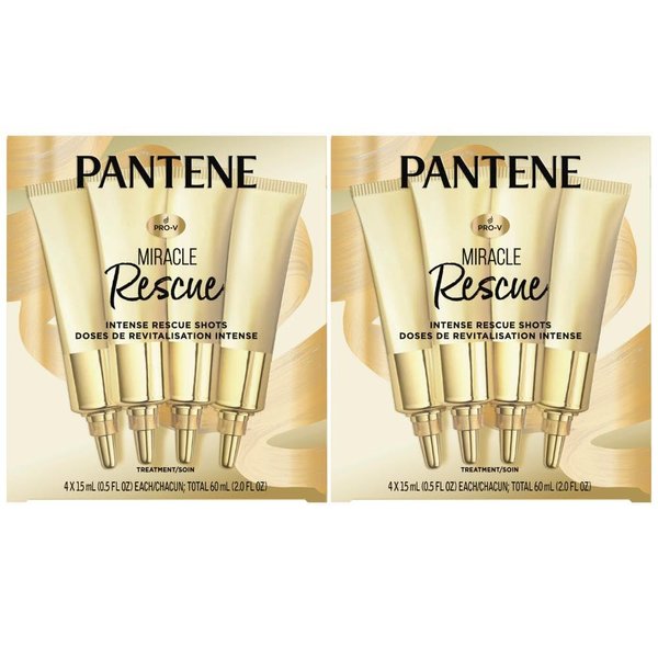 Pantene Hair Mask Miracle Rescue Shots, Intensive Repair Treatment for Damaged Hair, 4 count 0.5 oz Each, Twin Pack