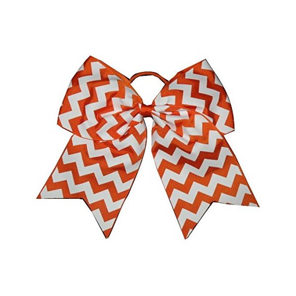 NEW "CHEVRON Orange" Cheer Bow Pony Tail 7 Inch Girls Hair Bows Cheerleading Practice Football Games School Uniform Dance Hairbow Halloween Grosgrain Ribbon