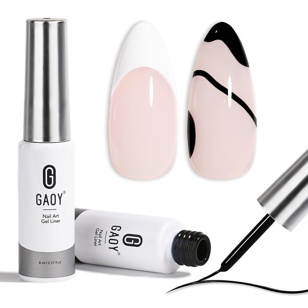 GAOY Gel Nail Polish Art Liner Set, 2 Classic Colors Black White for Nail Paint Design with Thin Brush DIY French Manicure and Pedicure at Home