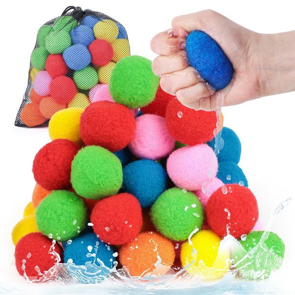 POPLAY 60PCS Reusable Water Balls, Reusable Water Balloons for Kids Outdoor Games Pool Games，Water Balls for Adults Boys and Girls Summer Beach