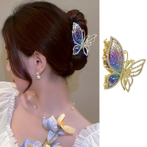 Butterfly Hair Clips Medium Metal Hair Claw Clips Gradient Purple Hair Clamps Claw with Rhinestone Designs Strong Hold Hair Clip Shiny Glitter Butterfly Hair Accessories Cute Jaw Clamp for Women Girls