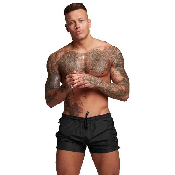 TONLEN Mens Swimwear Sports Shorts Swim Trunks with Zipper Pockets (US, Alpha, Medium, Regular, Regular, Black)