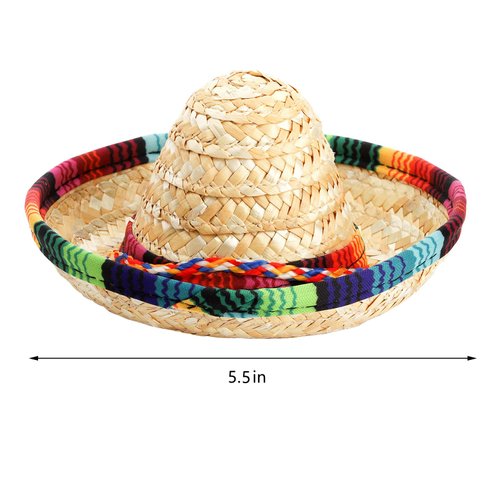 Frcctre 12 Pack Mini Mexican Hat Natural Straw Sombrero Party Hats, 5.5 Inch Carnival Mexican Birthday Cinco de Mayo Party Decoration Costume Hats for Kids Dolls Pets