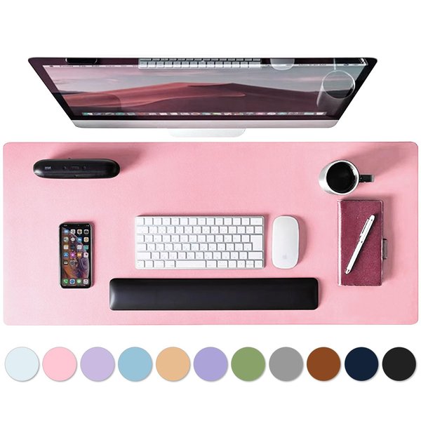 Leather Desk Pad Protector, Mouse Pad, Non-Slip Computer Mat for Desk, PU Leather Office Desk Mat for Home & Office, Waterproof Laptop Desk Blotter Pad for Keyboard and Mouse, Pink (13.7''X23.6'')