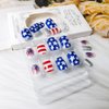 4th of July Press on Nails Short Square Fake Nails with Red White Stripes Fireworks Silver Nail Glitter Designs, Full Cover Independence Day Acrylic False Nails for Women Holiday Glue on Nails 24Pcs