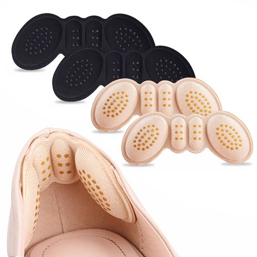Heel Pads for Shoes That are Too Big Heel Inserts for Women Anti-Slip Heel Grips Liner Cushions Inserts for Women Men, Prevent Rubbing Blisters Heel Slipping(4Pairs) Beige+Black