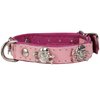 Real Leather Skull Studded Padded Dog Collar (6"-7.5" Neck; 1/2" Wide, Pink/Baby-Pink)