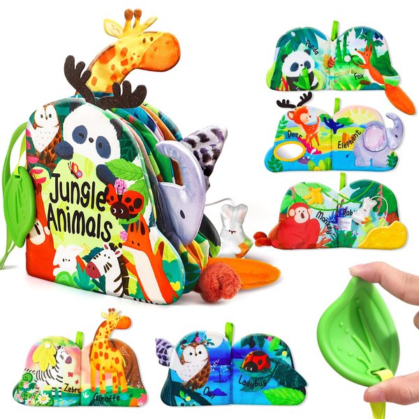 Jovow Baby Books 0-6 Months, Infant Tummy Time Sensory Teething Toys Baby Toys 6 to 12 Months, Touch and Feel Soft Cloth Book, 3D Crinkle Book Toy for Infant Newborn Boys Girls Early Learning