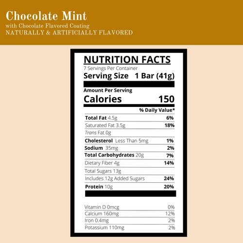 Nutmeg State Nutrition High Protein Snack Bar/Diet Bars - Chocolate Mint (7ct) - Trans Fat Free, Aspartame Free, Kosher, Gelatin Free