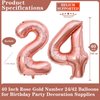 Rose Gold 24 Number Balloons, 40 Inch Giant Number 24 Balloons Foil Mylar Helium Rose Gold Number Balloons for 24th Birthday Party Supplies Anniversary Event Celebration Decorations