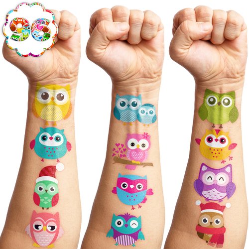 Owl Temporary Tattoos Stickers | Birthday Party Supplies Decorations 96PCS Tattoos Stickers Cute Party Favors Kids Girls Boys Gifts Classroom School Prizes Themed Christmas