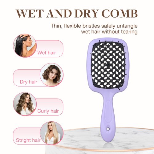 GOO GOO Wet and Dry Vented Detangling Hair Brush, Anti-static and Gentle Scalp Massage for All Hair Types, Purple Black