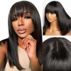 Starmo Bob Wig with Bangs Human Hair Wigs Glueless Wigs Straight Layered Bob Wigs with Bangs 4x2 Transparent Lace Bob Wigs Natural Black for Women 14 Inch