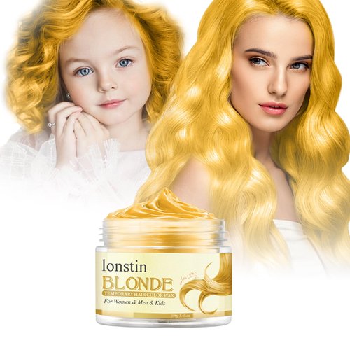 Temporary Hair Color Wax, lonstin Blonde Gold Hair Dye Color Wax Washable Natural Instant Hair Color Cream for DIY Hairstyle for Men Women Halloween Party 3.4fl.oz (gold, gold)