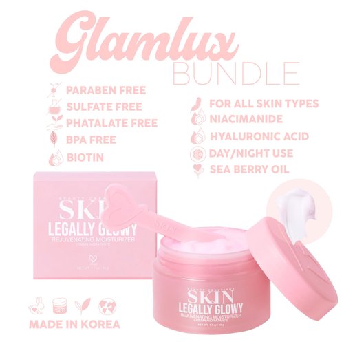 Glam Lux Bundle of 3 Korean Skincare Vegan Beauty Creations Legally Glowy Rejuvenating Moisturizer, Célavi Korean Makeup Remover Cleansing Wipes & Korean Facial Mask Paraben, Sulfate & Oil Free