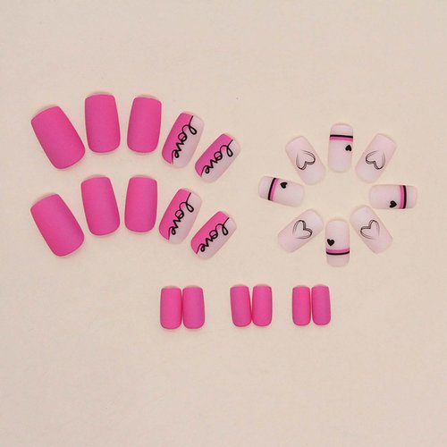 Lifextol Hot Pink Press on Nails Short Square Nails Press ons Short Fake Nails with Nail Adhesive Tabs, 24pc Reusable Acrylic Nails Press on Nails Short False Fingernails Artifitial Stick on Nails