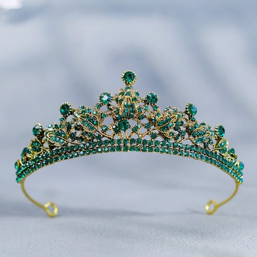 Baroque Princess Tiara for Women, Royal Queen Crown Diadem Headband, Crystal Costume Accessories for Prom Birthday, Green