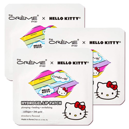 The Crème Shop x Hello Kitty Hydrogel Lip Patch | Strawberry Flavored, Collagen and 24k Gold, Remove Dead Skin, Moisturize lips, Pale Lip Treatment, Anti Aging - 3 Pack