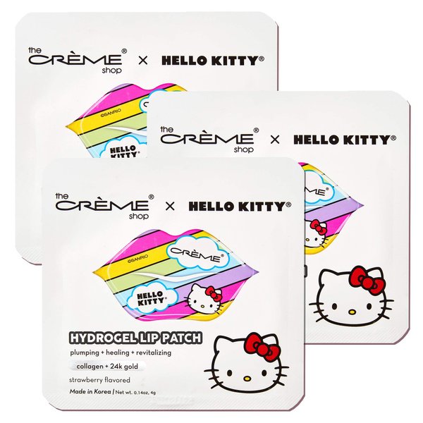The Crème Shop x Hello Kitty Hydrogel Lip Patch | Strawberry Flavored, Collagen and 24k Gold, Remove Dead Skin, Moisturize lips, Pale Lip Treatment, Anti Aging - 3 Pack