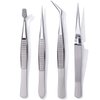 Edward Harden 4 Piece Stainless Steel Precision Tweezers Set - Tweezers for Jewelry, Cosmetic, Medical, Electronics - Anti Magnetic/Acid Resistant - Slant Tip, Point Tip, Round, Reverse Action