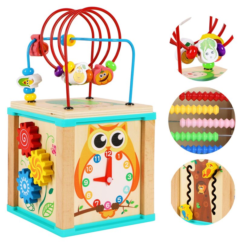 TOWO Wooden Activity Cube Beads Maze -5 Activities Roller Coaster ...