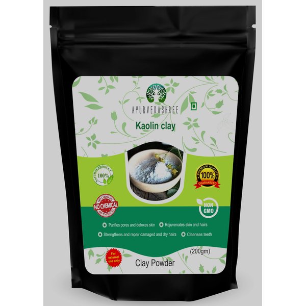 AYURVEDASHREE Kaolin Clay Powder 200 Gm - Gentle Exfoliator, Excellent for Skin Treatment