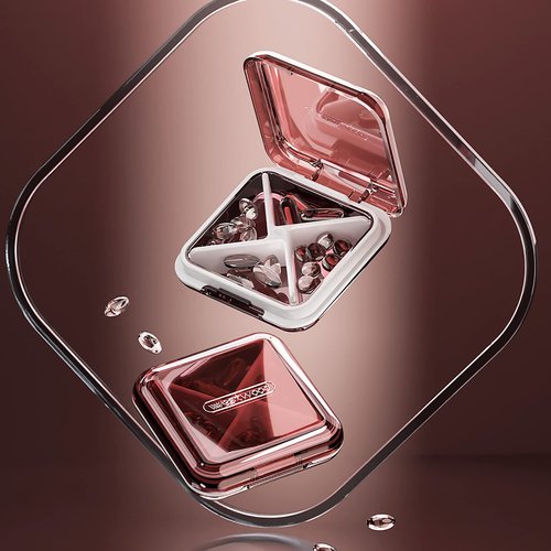 DUBSTAR Daily Pill Organizer,4 Compartments Portable Travel Small Pill Case, Pill Box for Purse Pocket to Hold Vitamins,Cod Liver Oil,Supplements and Medication (Red)