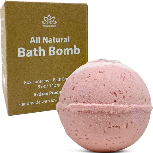 1 Organic Bath Bomb with Natural Oils, Epsom Salt, Kaolin Clay, Apricot Kernel Oil, Olive Oil for Moisturizing, Relaxation (Birthday Cake)