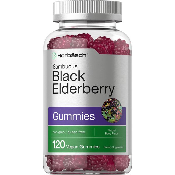 Horbaach Sambucus Black Elderberry Gummies | 120 Count | with Zinc and Vitamin C | Vegan, Non-GMO, Gluten Free Extract for Adults | Natural Berry Flavor