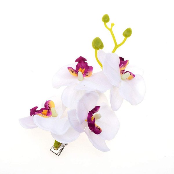 2PCS Hawaiian Orchid Flower Hair Clips Flowers Alligator Clips Hairpins Holiday Travel Wedding Decoration Hair Accessories For Women Lady Bridal (White)