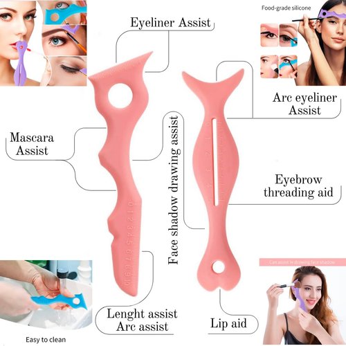 2 pcs Eyeliner Stencils Makeup - Create Perfect Winged Eyeliner Tool, Silicone Makeup Stencil, Eyeshadow Stencil, Silicone Eyeliner Tool, Eyeliner Stencils For Eyes Wing (Pink)