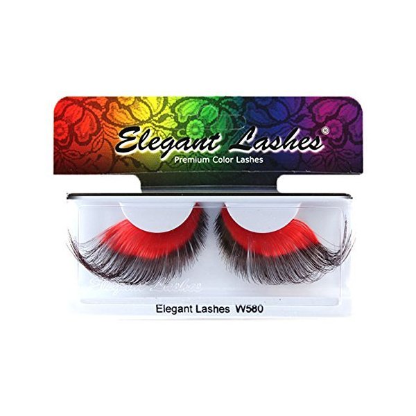 Elegant Lashes W580"Red Devil" Premium Red and Black Jumbo Color Drag False Eyelashes Halloween Dance Rave Costume