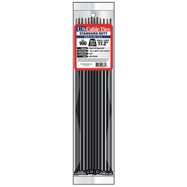 US Cable Ties SD17B100 17-Inch Standard Duty Cable Ties, UV Black, 100-Pack